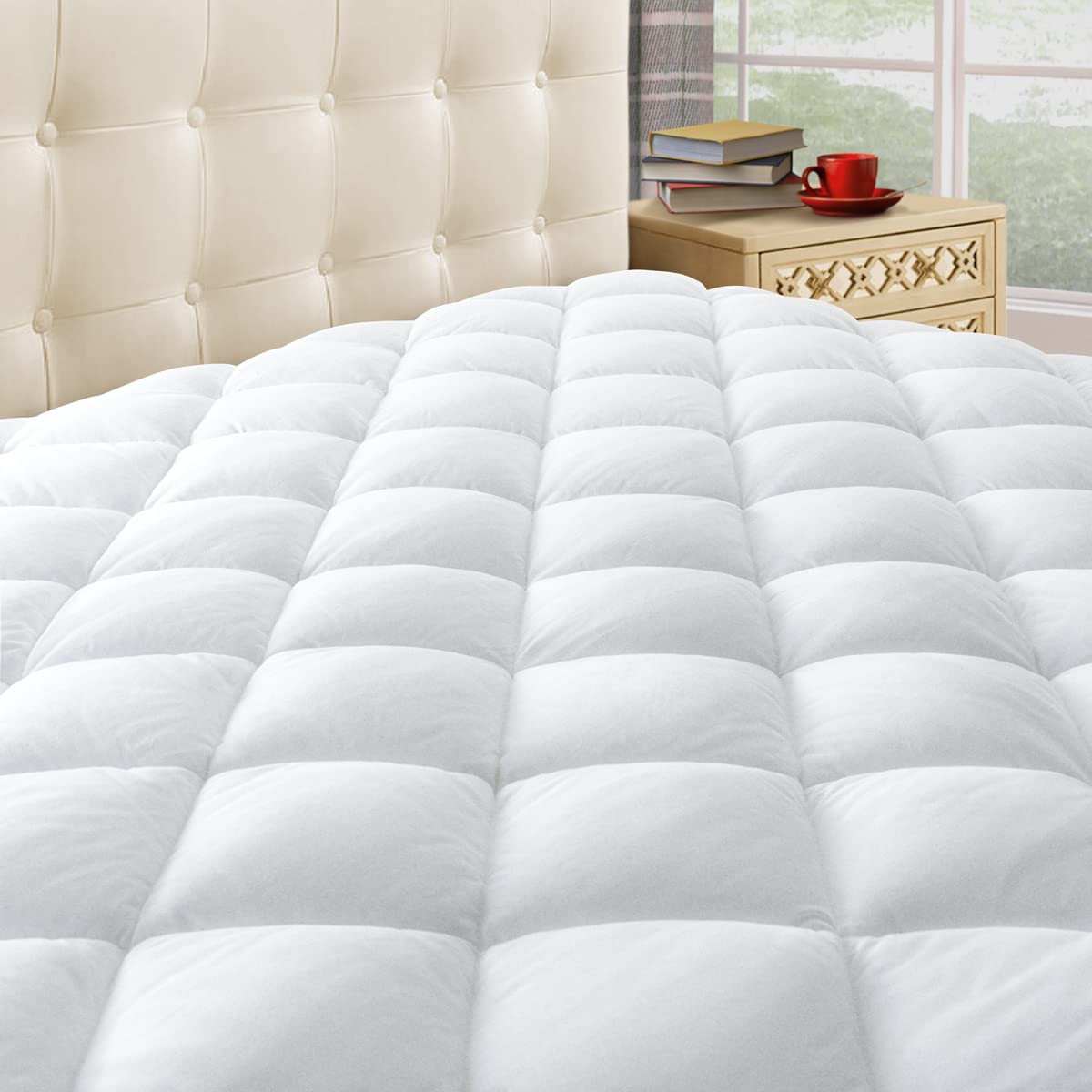 Taupiri King Quilted Mattress Pad Cover with Deep Pocket (8"-21"), White