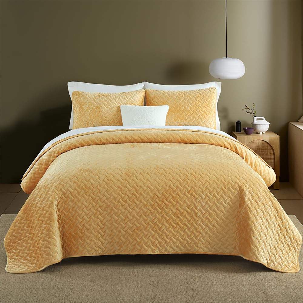 Liians Velvet Bedspread Quilt Coverlet Bedding Sets Full Queen Size, Pink