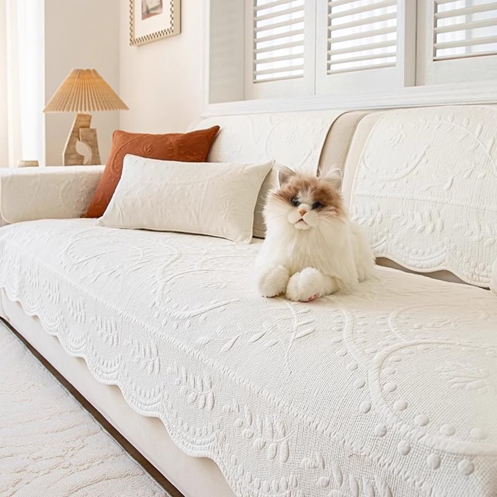 Cotton Quilted Couch Cover for Sofa Sectional Sofa Covers Washable(Beige,28"x28")