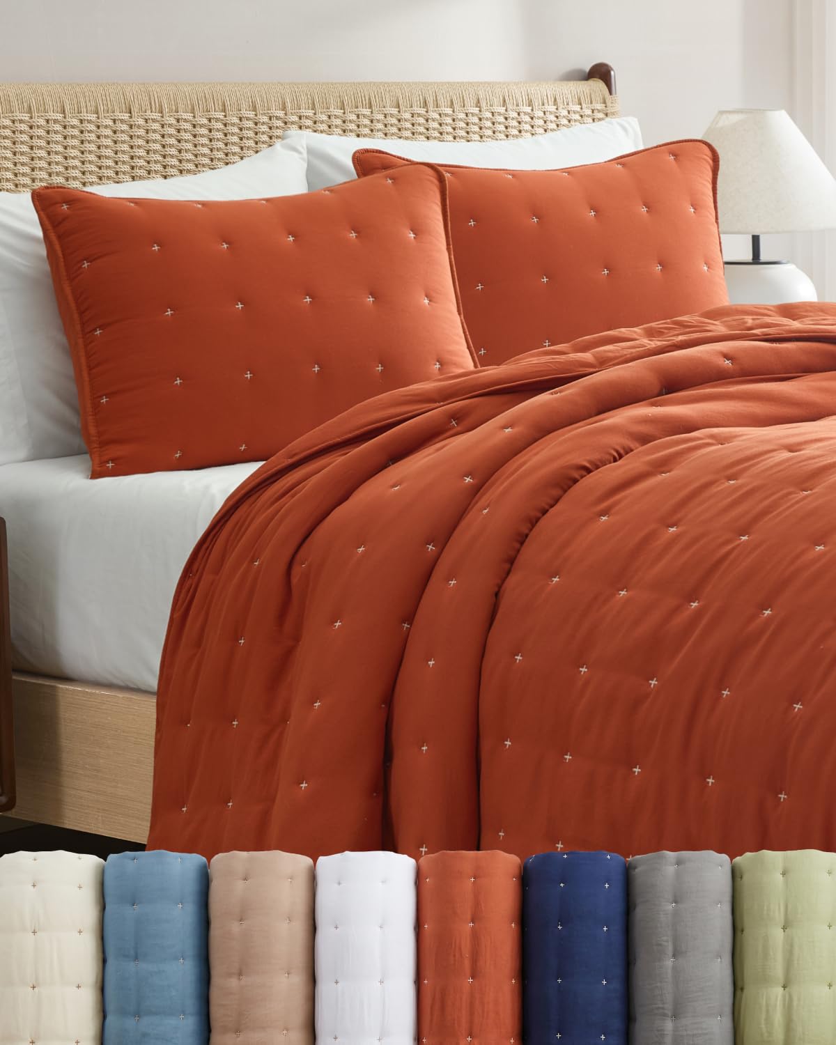 Quilt Set Queen Size - Lightweight Boho Bed Set - Dust Blue, 90" x 96"