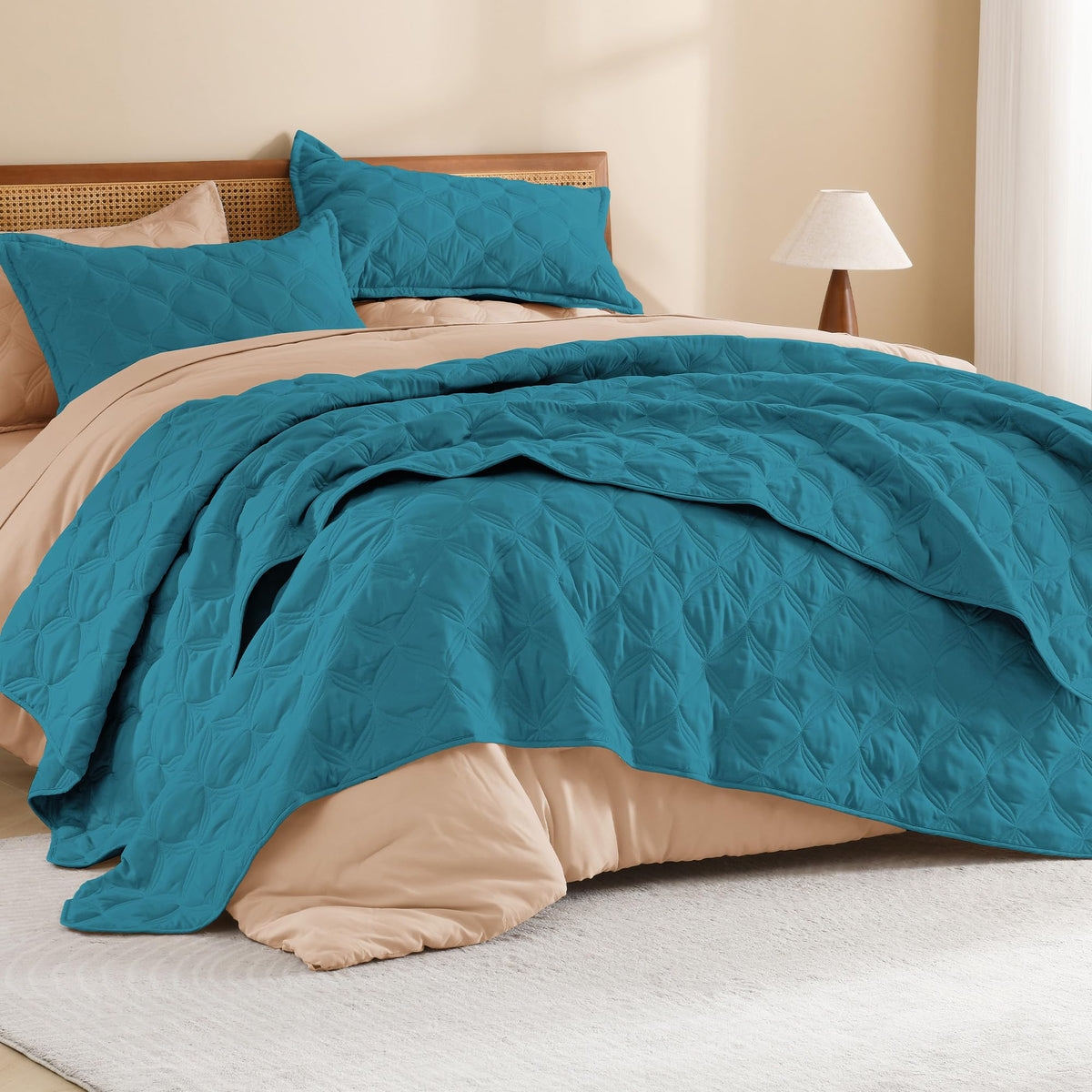 Litanika King Quilt Bedding Set, 3 Pieces Teal Blue Bedspreads Set