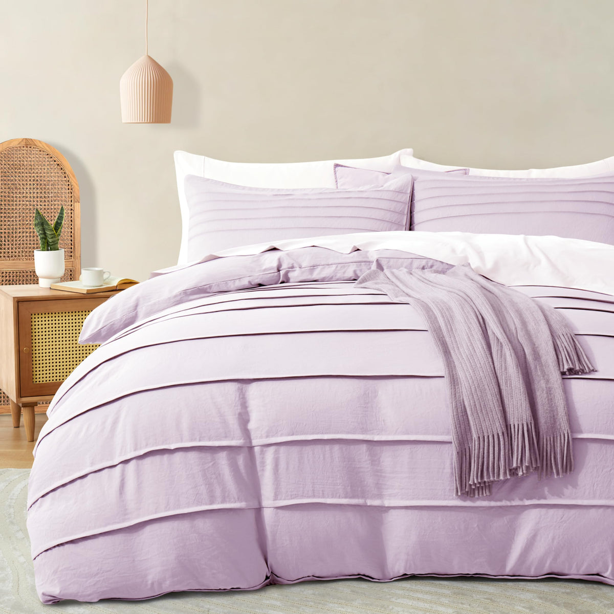 Oli Anderson 3PCS Pleated Duvet Cover Set, Beige, King