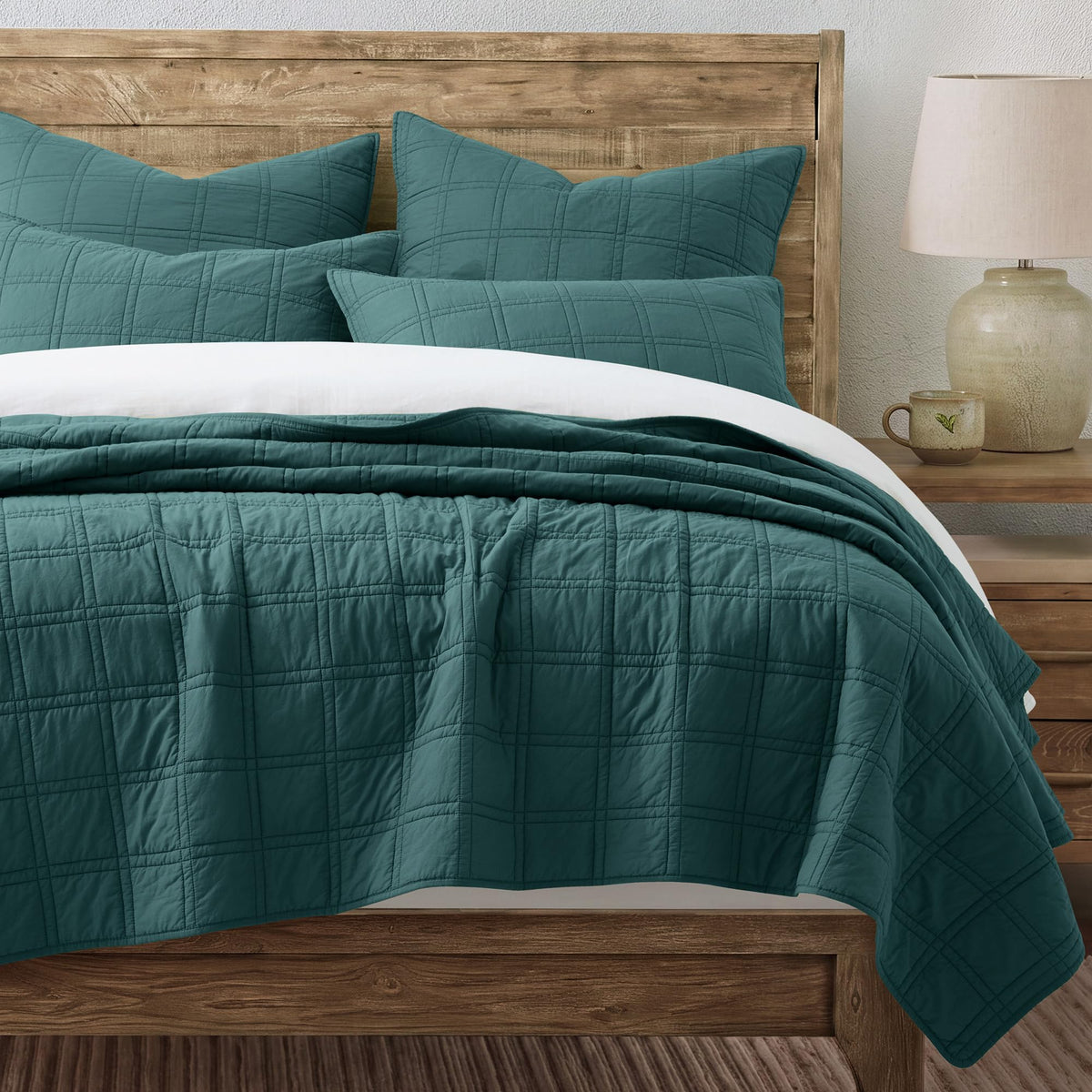 HORIMOTE HOME 100% Cotton Quilt Set Twin Size, White Pre-Washed 2-Piece Bedspread Coverlet Set, Cozy Lightweight Stitching Decorative Bedding Cover with 1 Shams in Geometric Pattern for All Season