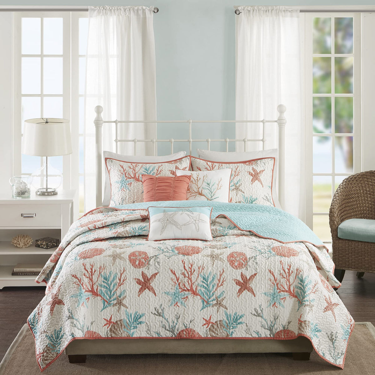Madison Park Cottage Coastal Quilt Set, 6PC King/Cal King Coverlet