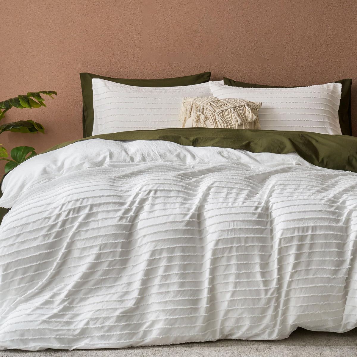 JELLYMONI White Striped Tufted Duvet Cover Set Queen Size
