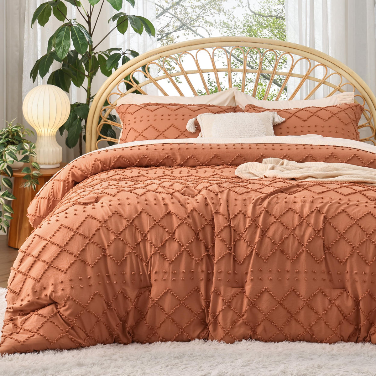 Bedsure Boho Tufted White Twin XL Comforter Set, Farmhouse-Style Bedding