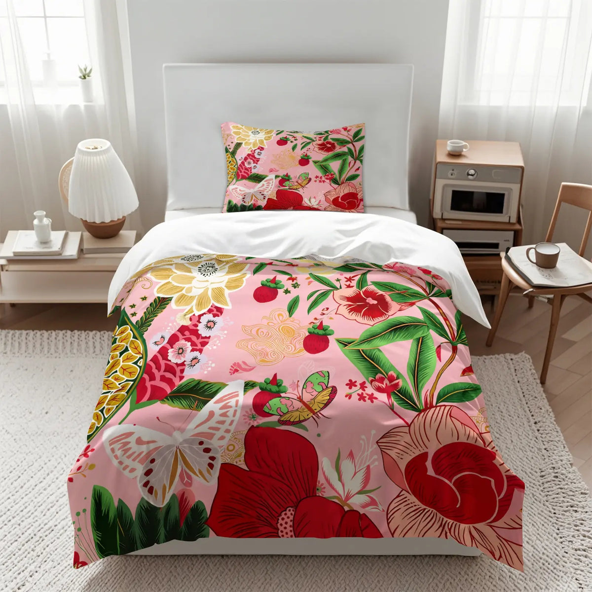 2/3Pcs Boho Floral Duvet Cover Set, Vibrant Tropical Botanical Comforter Cover, Black Background Bohemian Bedding Set with Pillowcases, No Filler, For Women Teen Girls Bedroom Dorm Apartment Home Decor