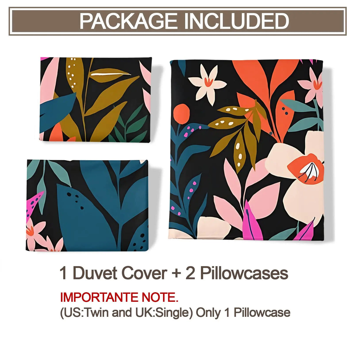 2/3Pcs Boho Floral Duvet Cover Set, Vibrant Tropical Botanical Comforter Cover, Black Background Bohemian Bedding Set with Pillowcases, No Filler, For Women Teen Girls Bedroom Dorm Apartment Home Decor