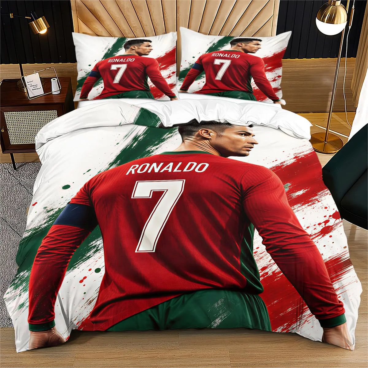 2/3Pcs Trending Soccer Star Illustration Decorative Duvet Cover Sets Theme Bedding Set, Soft Durable for Teens Sports Lovers Bedroom Dorm Decor (No Filler, No Pillow Inserts)