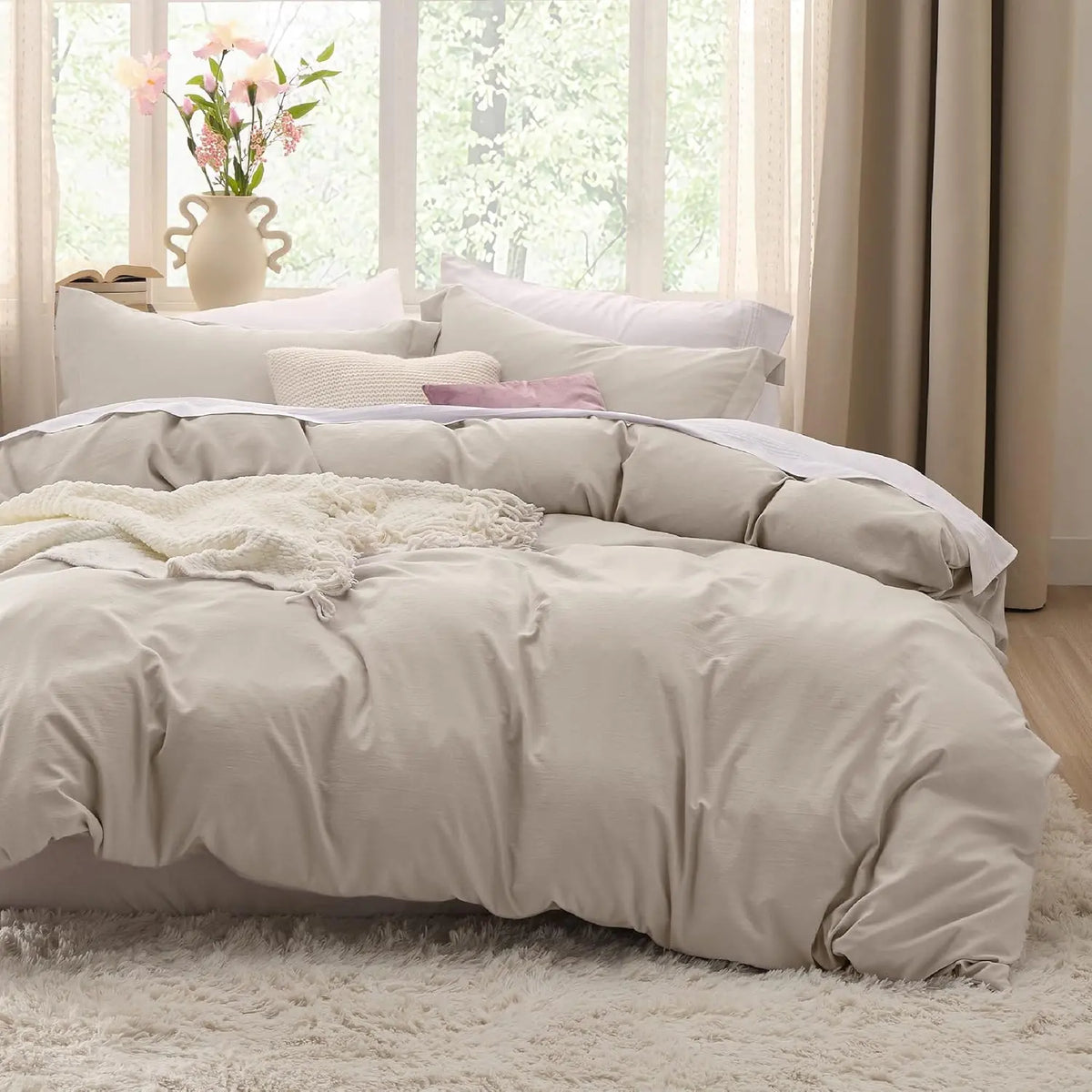 Bedsure White 3-Piece Prewashed Cotton-Like Polyester Duvet Cover Bedding Set, Home Goods, Lightweight, Includes 1 Zippered Cover & 2 Shams, Soft Texture for Cozy Nights, No Comforter
