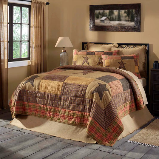 Stratford King Size Quilt - Decorative Country, Earth Tone, Farmhouse Shabby Chic, Khaki Bedding Quilt, Decorative Country Quilts, Earth Tone Quilts
