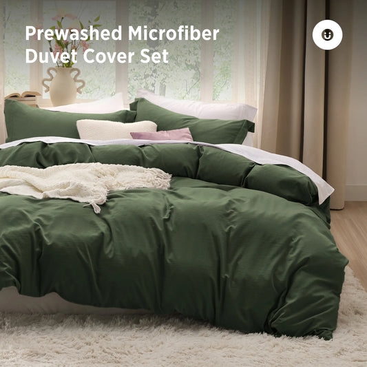 Bedsure White 3-Piece Prewashed Cotton-Like Polyester Duvet Cover Bedding Set, Home Goods, Lightweight, Includes 1 Zippered Cover & 2 Shams, Soft Texture for Cozy Nights, No Comforter