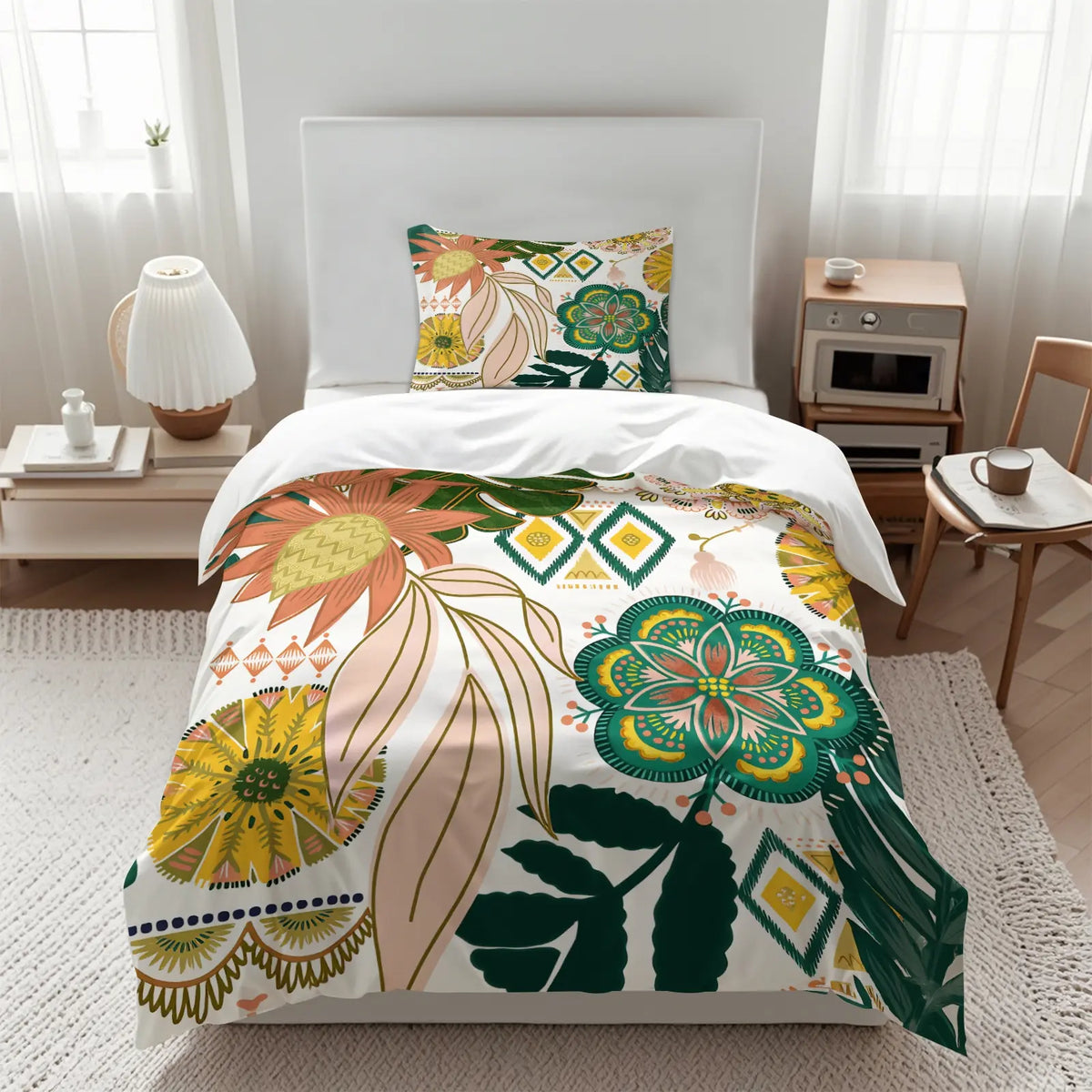 2/3Pcs Boho Floral Duvet Cover Set, Vibrant Tropical Botanical Comforter Cover, Black Background Bohemian Bedding Set with Pillowcases, No Filler, For Women Teen Girls Bedroom Dorm Apartment Home Decor