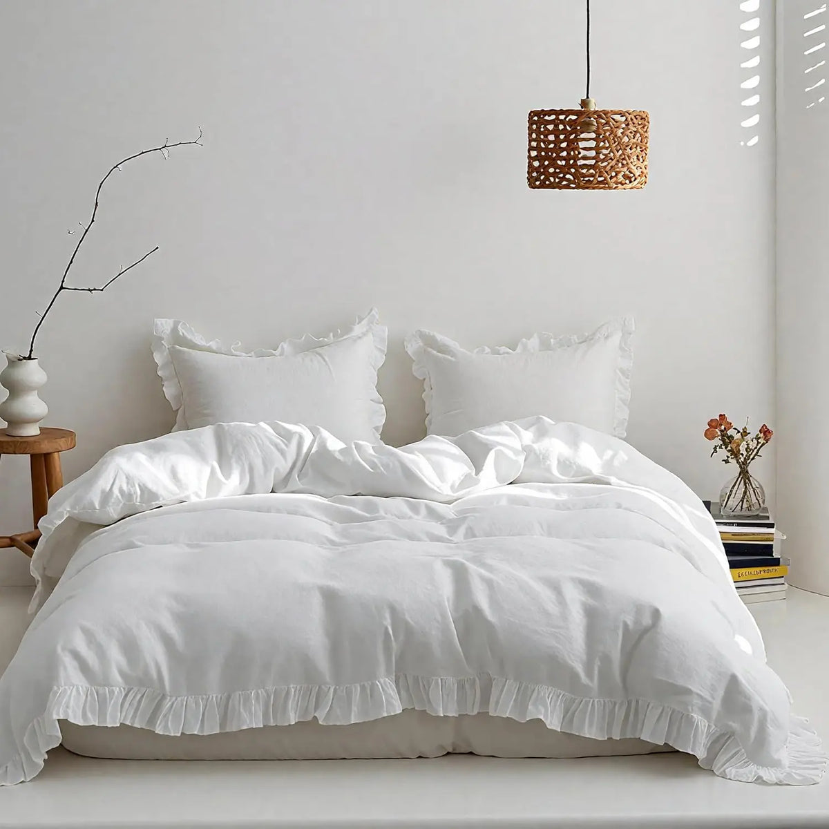 Simple&Opulence 100% Linen Duvet Cover Set, Natural French Flax Ruffle Duvet Cover, Breathable Comfy Linen Bedding Comforter Cover with Pillowcase,tiktokshopsummersale