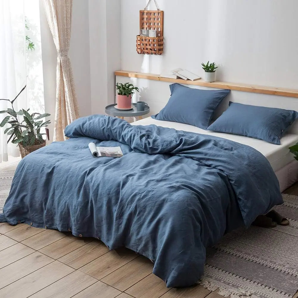 Simple&Opulence 100% Linen Duvet Cover Set, Belgian Flax Breathable Bedding, Comforter Cover+ Pillowsham with Coconut Button Closure, memorial day
