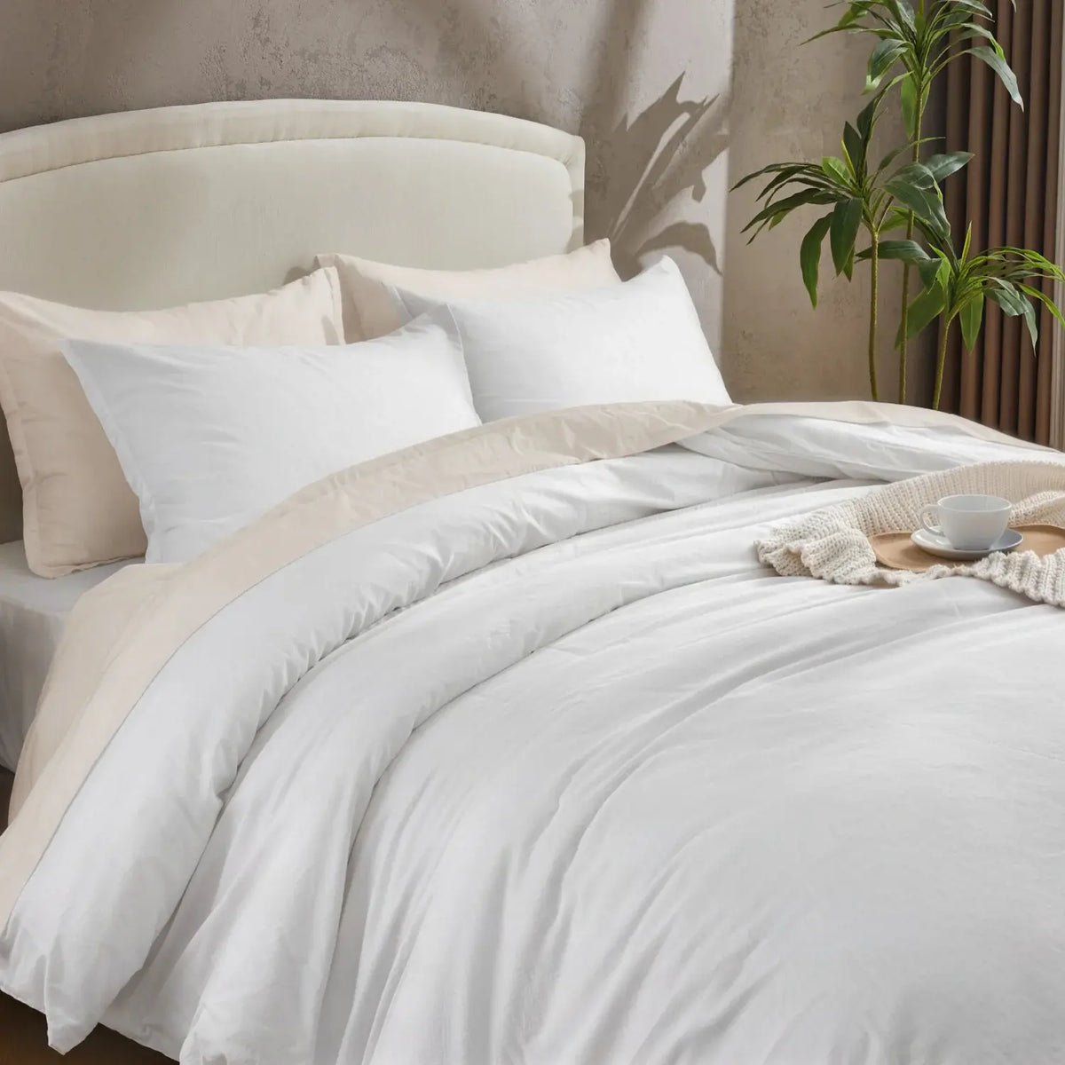 Andency 100% Cotton Duvet Cover Natural Set Breathable Solid Lightweight Soft 3 Pieces Bedding Set Includes1 Duvet Cover&2 Pillow Shams