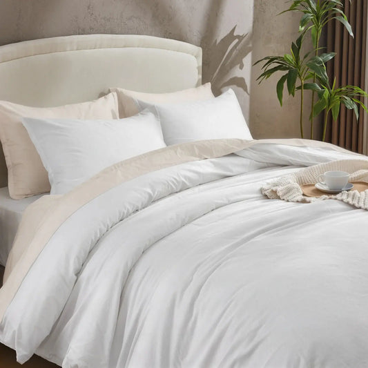 Andency 100% Cotton Duvet Cover Natural Set Breathable Solid Lightweight Soft 3 Pieces Bedding Set Includes1 Duvet Cover&2 Pillow Shams