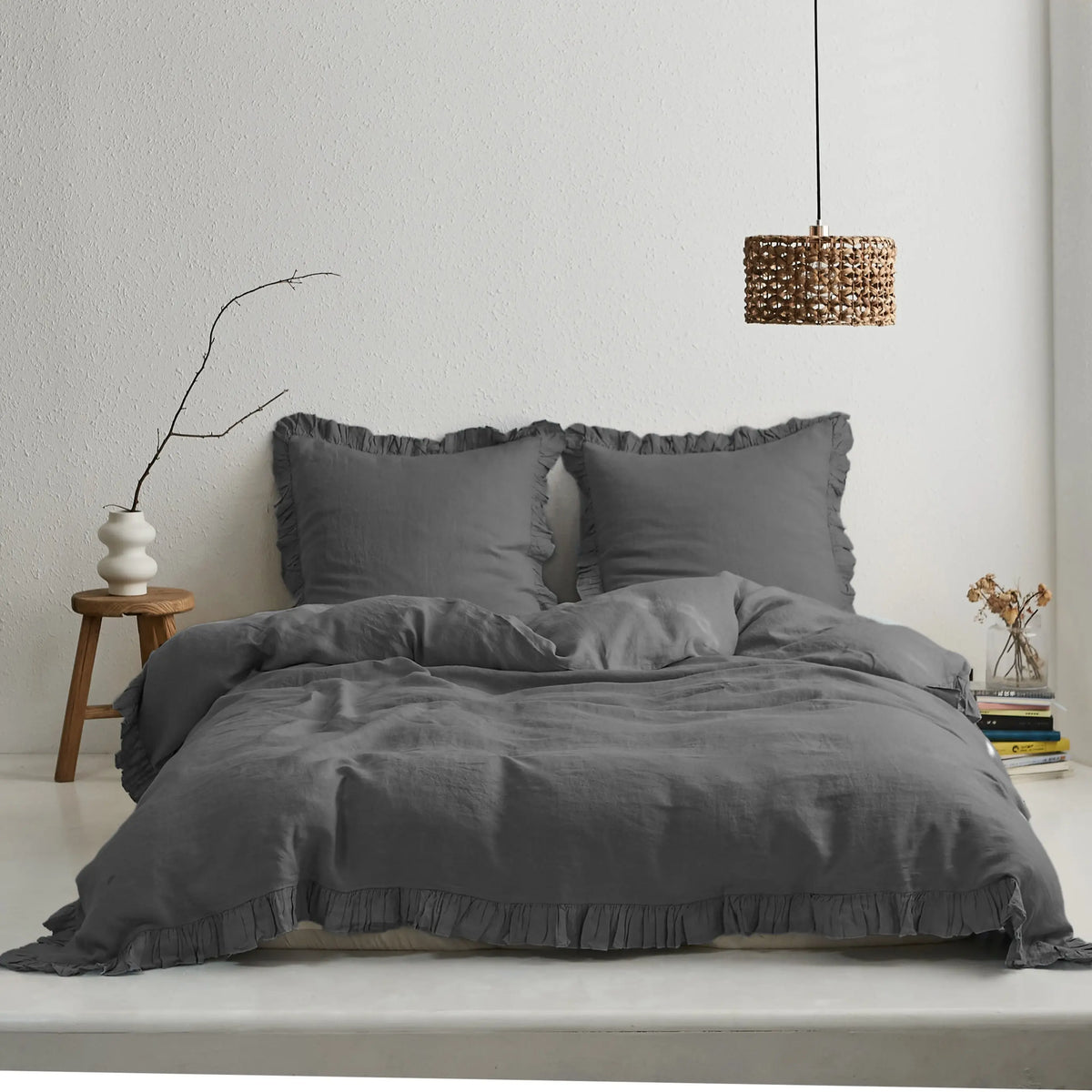 Simple&Opulence 100% Linen Duvet Cover Set, Natural French Flax Ruffle Duvet Cover, Breathable Comfy Linen Bedding Comforter Cover with Pillowcase,tiktokshopsummersale