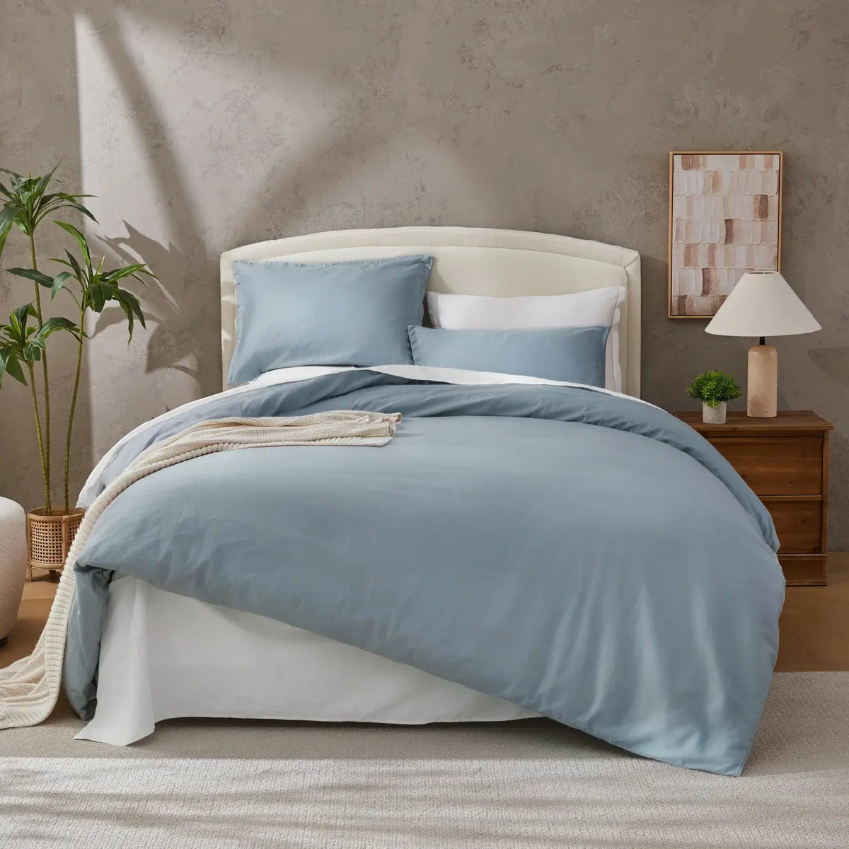 Andency 100% Cotton Duvet Cover Natural Set Breathable Solid Lightweight Soft 3 Pieces Bedding Set Includes1 Duvet Cover&2 Pillow Shams