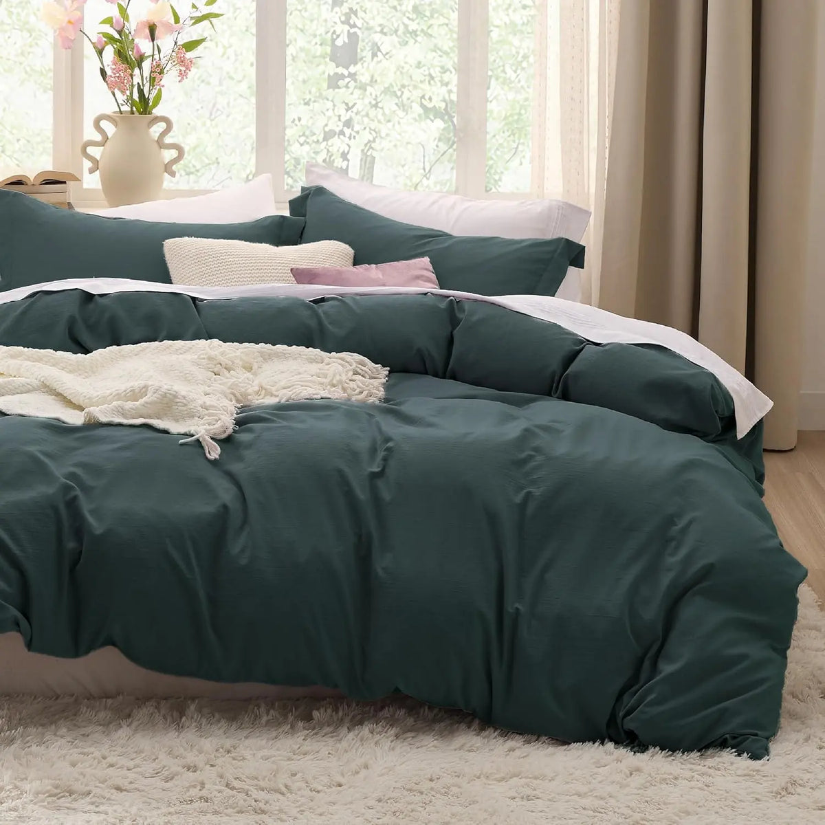 Bedsure White 3-Piece Prewashed Cotton-Like Polyester Duvet Cover Bedding Set, Home Goods, Lightweight, Includes 1 Zippered Cover & 2 Shams, Soft Texture for Cozy Nights, No Comforter