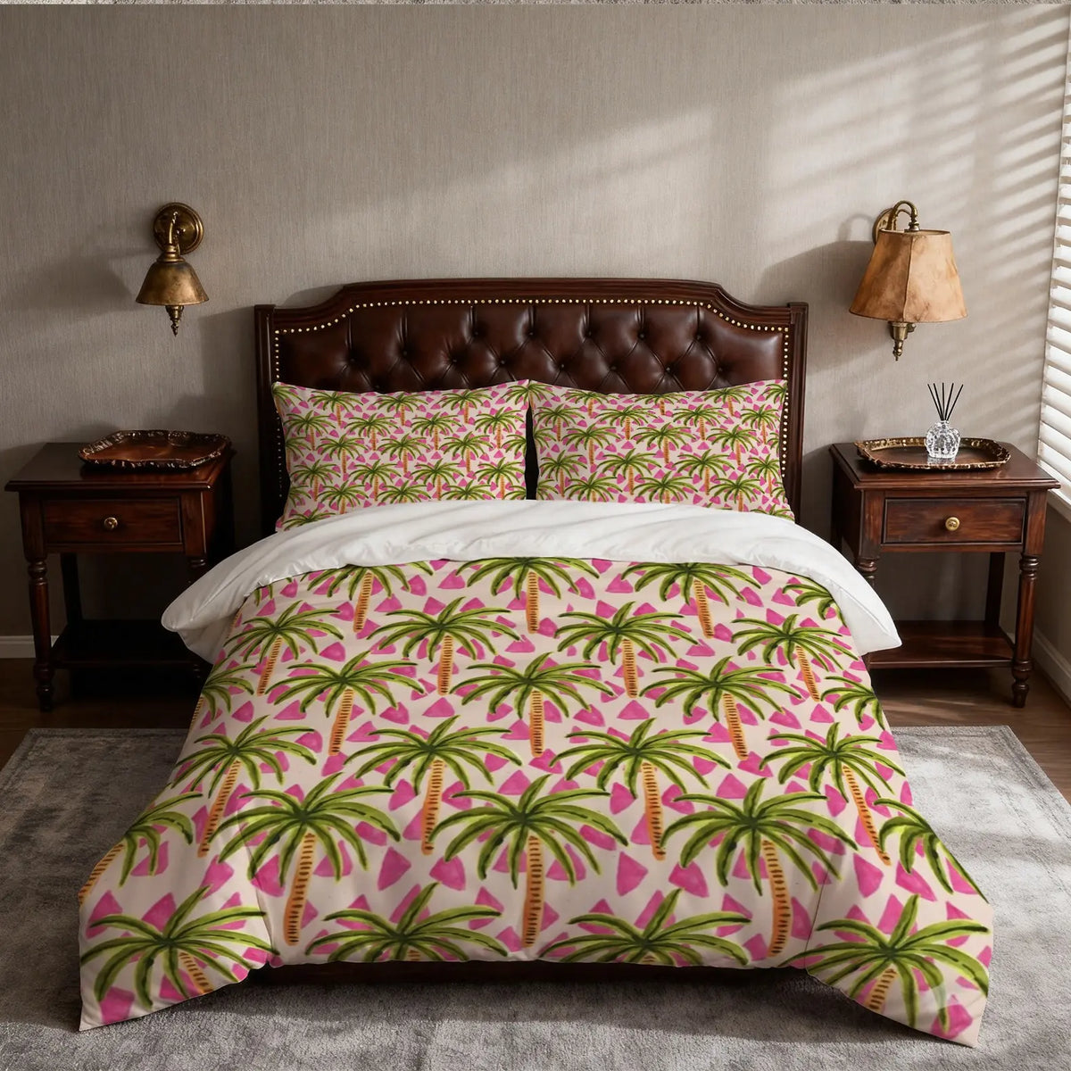 Tropical Palm Tree Print Duvet Cover Set, 2/3 Pieces (1 Duvet Cover and 1/2 Pillowcases), Pillow Inserts and Comforter Insert Not Included, Coastal Vacation Style Single-Sided Printed Soft and Comfortable Bedding, Suitable for Bedroom, Dorm, Apartment and
