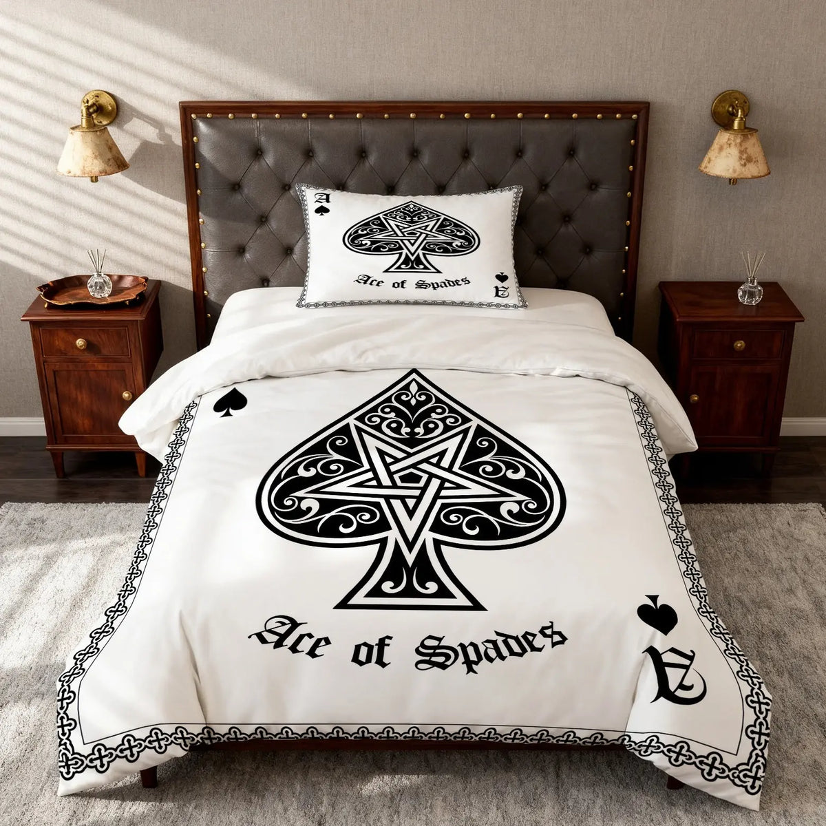 Gothic Ace Of Spades Poker Printed Duvet Cover Set, 2/3 Pack (1 Duvet Cover + 1/2 Pillowcases, No Inserts), Soft Cozy Bedding, Theme Bedding Set, for Teen and Adult Bedrooms, Perfect Gift for Boys