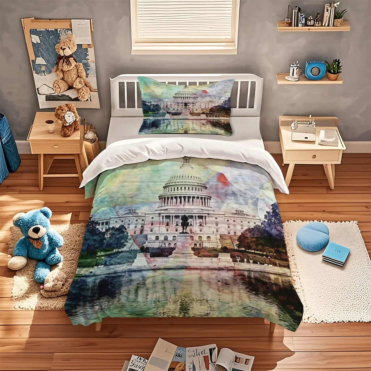 American 250th Anniversary Pattern Quilt Cover Set, Soft And Comfortable Bedding Set (1 Duvet Cover + 1/2 Pillowcase, No Filler), Suitable For Teenagers And Adults, Bedroom, Dormitory, Guest Room Scene