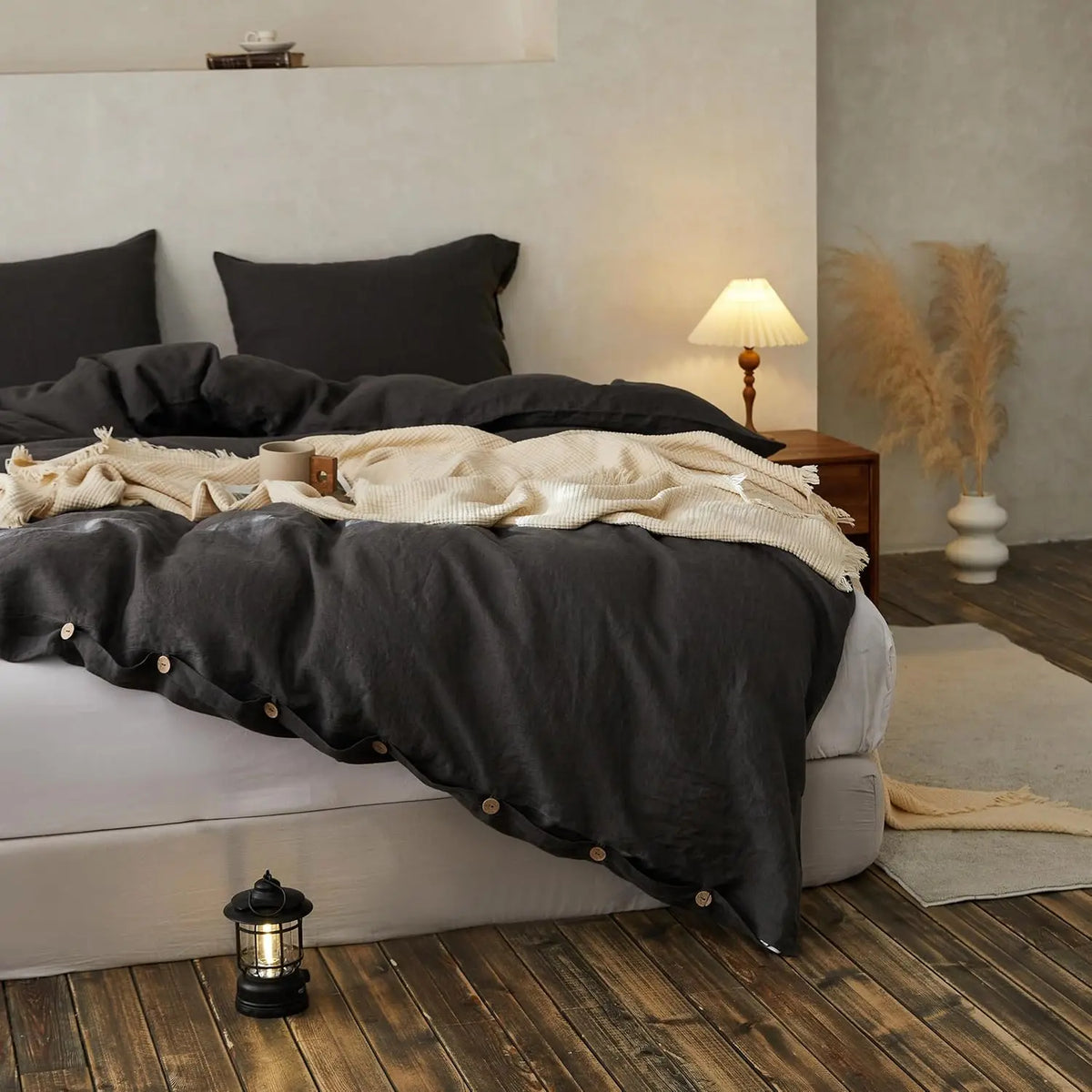 Simple&Opulence 100% Linen Duvet Cover Set, Belgian Flax Breathable Bedding, Comforter Cover+ Pillowsham with Coconut Button Closure, memorial day