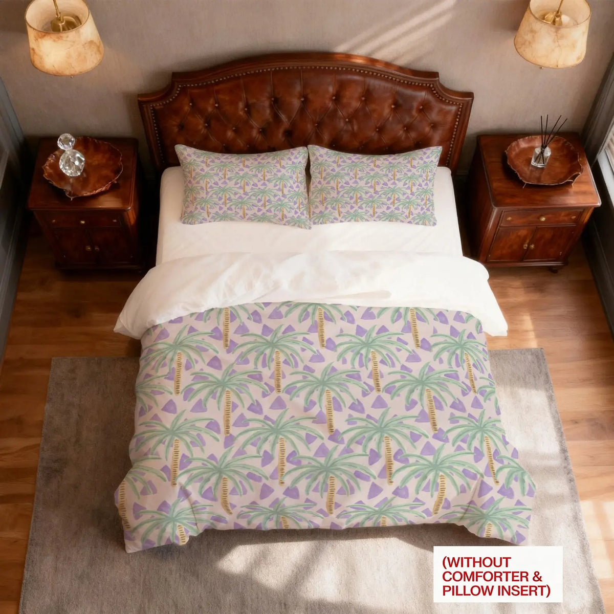 Tropical Palm Tree Print Duvet Cover Set, 2/3 Pieces (1 Duvet Cover and 1/2 Pillowcases), Pillow Inserts and Comforter Insert Not Included, Coastal Vacation Style Single-Sided Printed Soft and Comfortable Bedding, Suitable for Bedroom, Dorm, Apartment and