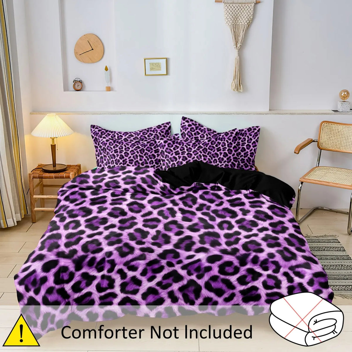 3pcs Purple Leopard Print Fashion Decorative Duvet Cover Set 1 Duvet Cover + 2 Pillowcases Without Pillow Inserts, Four Seasons Home Dorm High-Definition Printed Luxury Bedroom Patterned Bedding Set