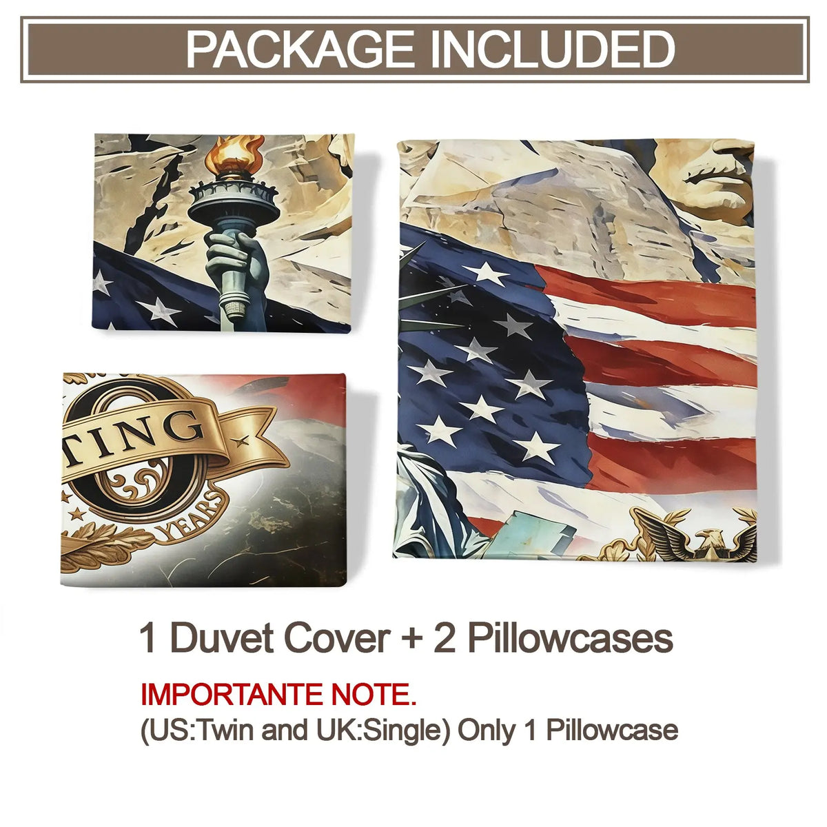 American 250th Anniversary Pattern Quilt Cover Set, Soft And Comfortable Bedding Set (1 Duvet Cover + 1/2 Pillowcase, No Filler), Suitable For Teenagers And Adults, Bedroom, Dormitory, Guest Room Scene