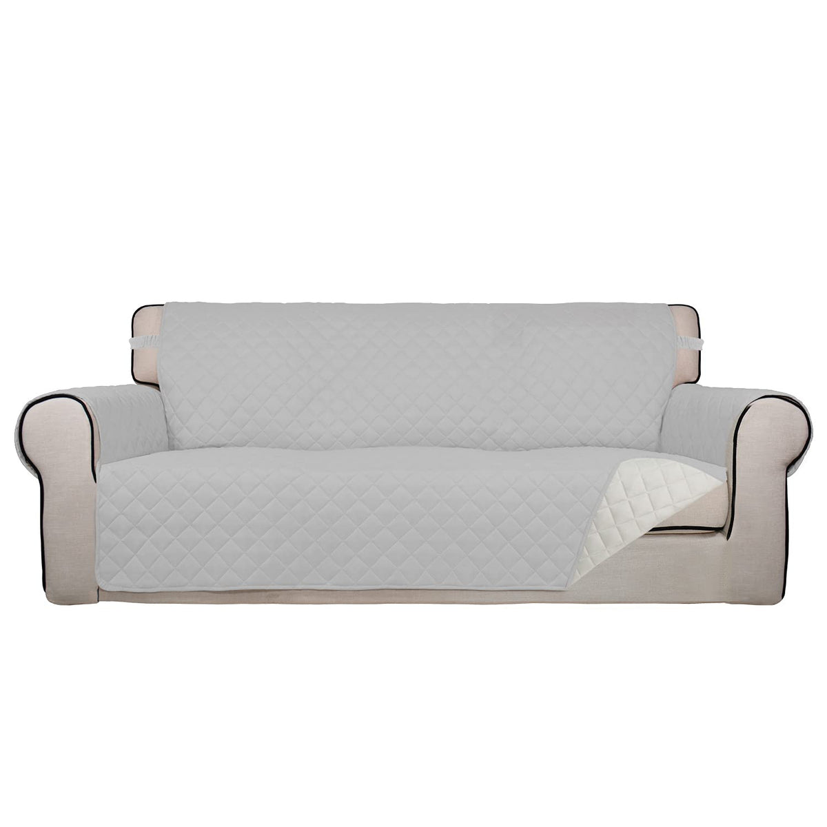 PureFit Reversible Quilted Sofa Cover, Water Resistant Slipcover Furniture Protector, Washable Couch Cover with Non Slip and Elastic Straps for Kids, Dogs, Pets (Sofa, Beige/Beige)