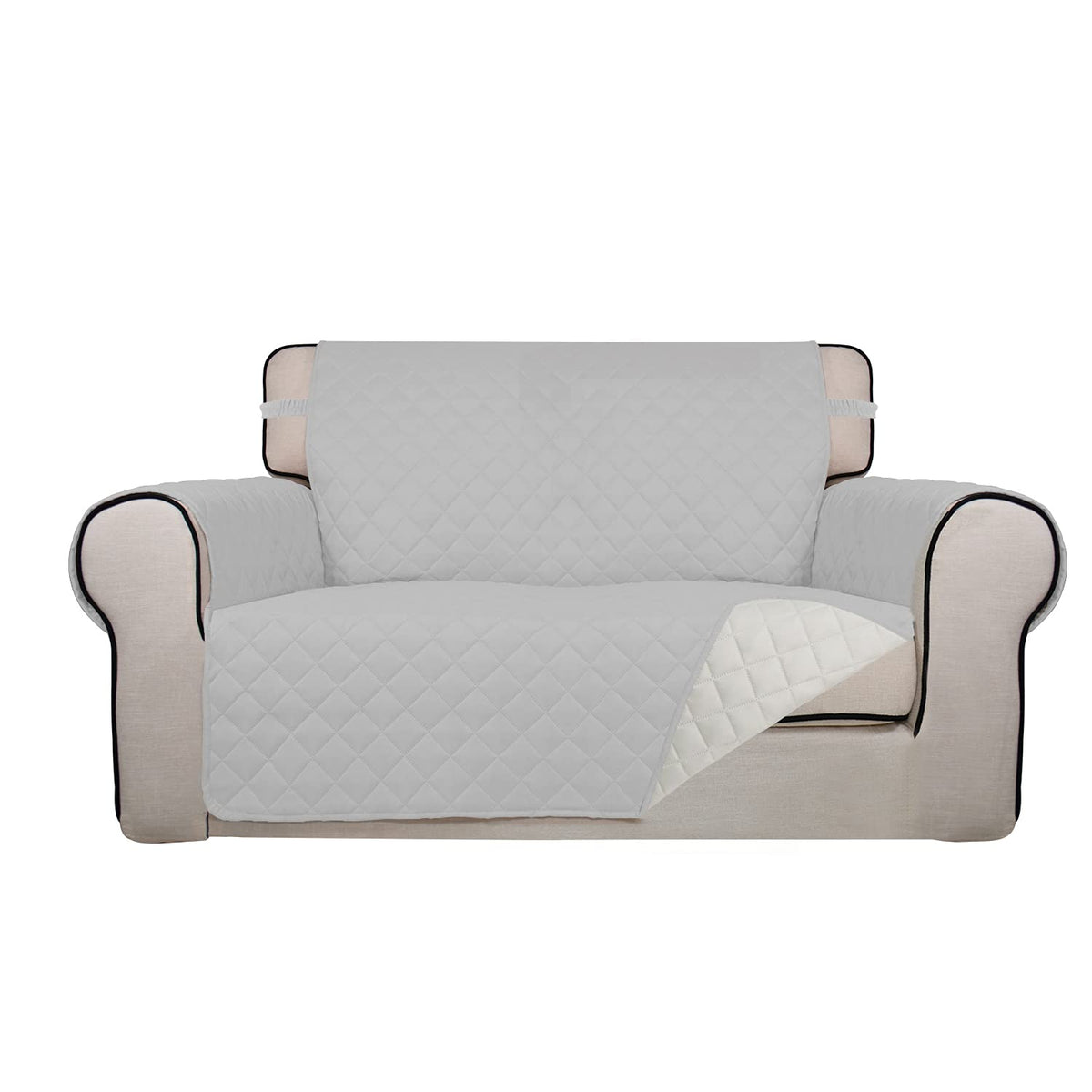 PureFit Reversible Quilted Sofa Cover, Water Resistant Slipcover Furniture Protector, Washable Couch Cover with Non Slip and Elastic Straps for Kids, Dogs, Pets (Sofa, Beige/Beige)