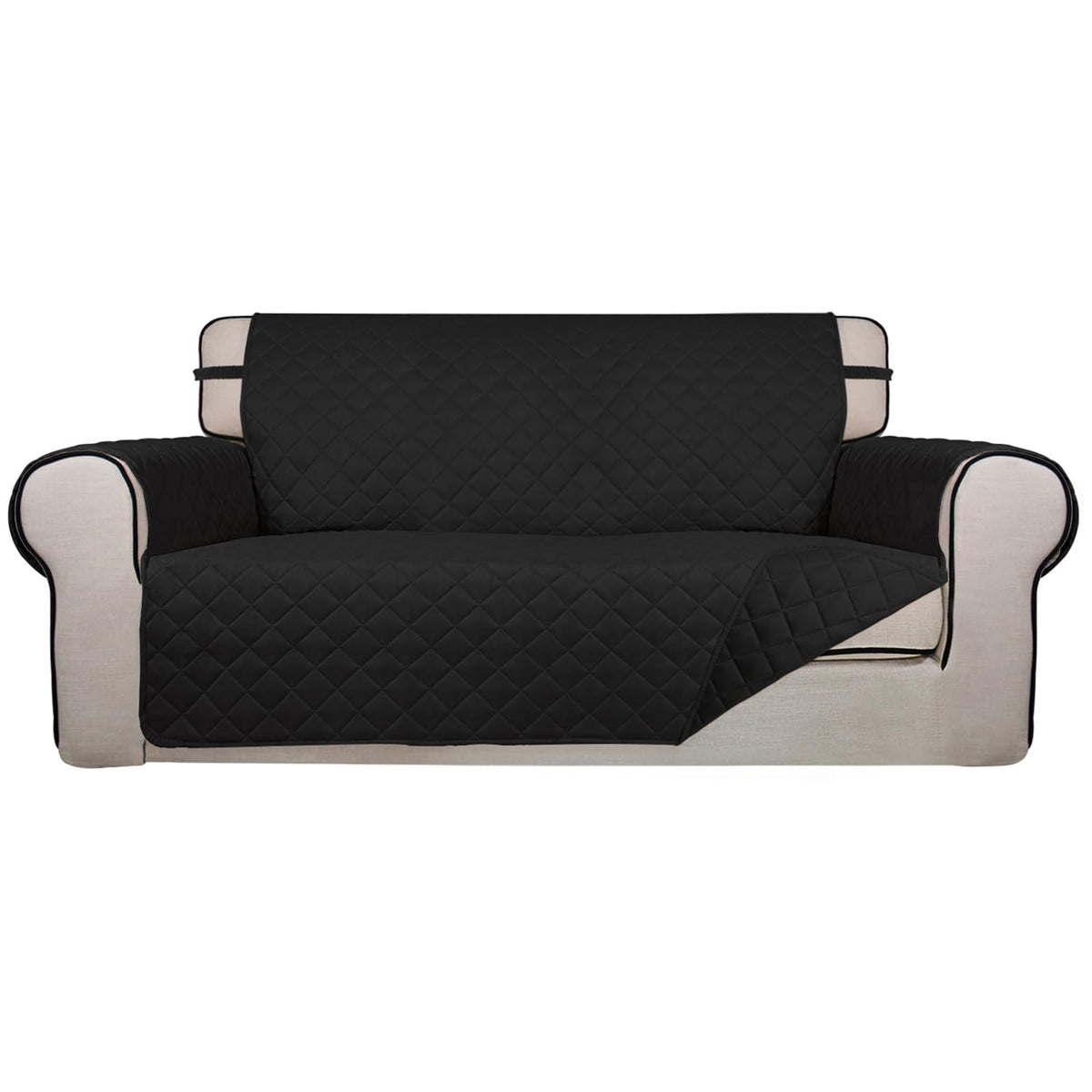 PureFit Reversible Quilted Sofa Cover, Water Resistant Slipcover Furniture Protector, Washable Couch Cover with Non Slip and Elastic Straps for Kids, Dogs, Pets (Sofa, Beige/Beige)