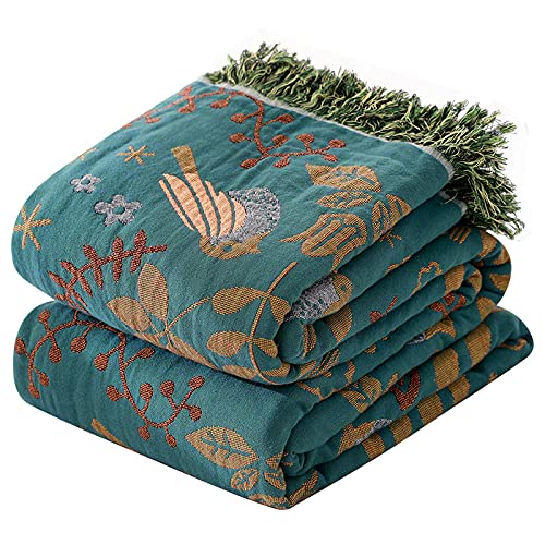 Floral Rustic Large Boho Throw Blanket 90"x98" Orange&Sage Green