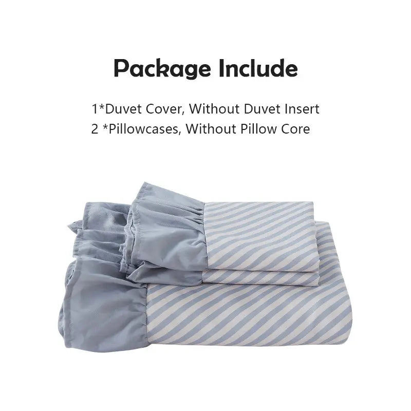 Striped Duvet Cover Set, Ruffled Design, Includes 1 Duvet Cover Without Comforter+ 2 Pillowcases Without PIllow Inserts, Soft and Comfortable, Comfy Bed Sets, Suitable for All Seasons