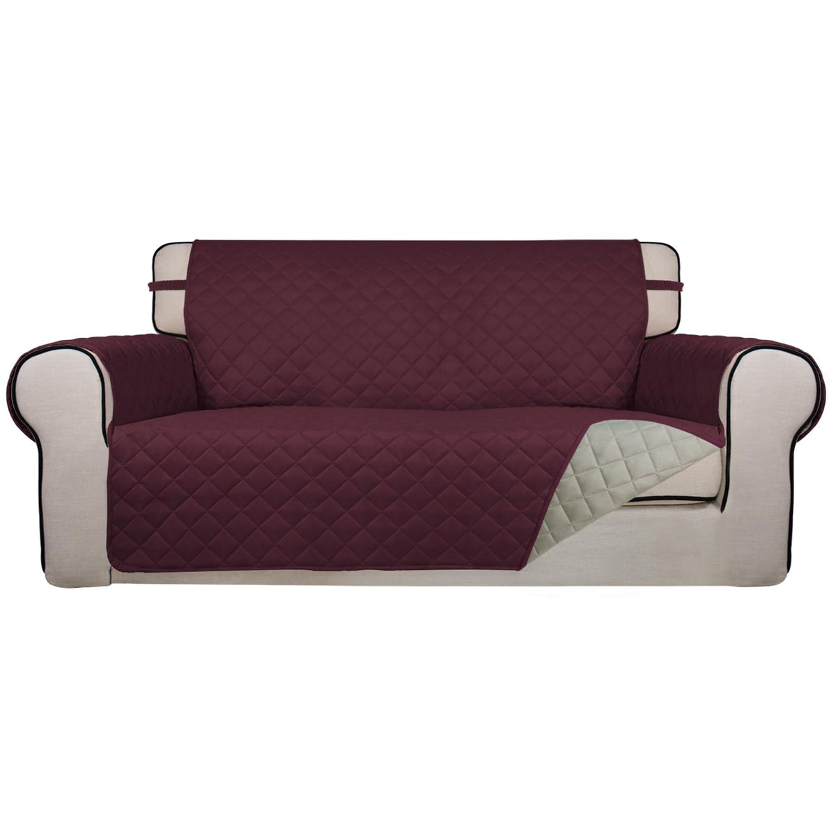 PureFit Reversible Quilted Sofa Cover, Water Resistant Slipcover Furniture Protector, Washable Couch Cover with Non Slip and Elastic Straps for Kids, Dogs, Pets (Sofa, Beige/Beige)