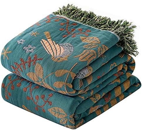 Floral Rustic Large Boho Throw Blanket 90"x98" Orange&Sage Green
