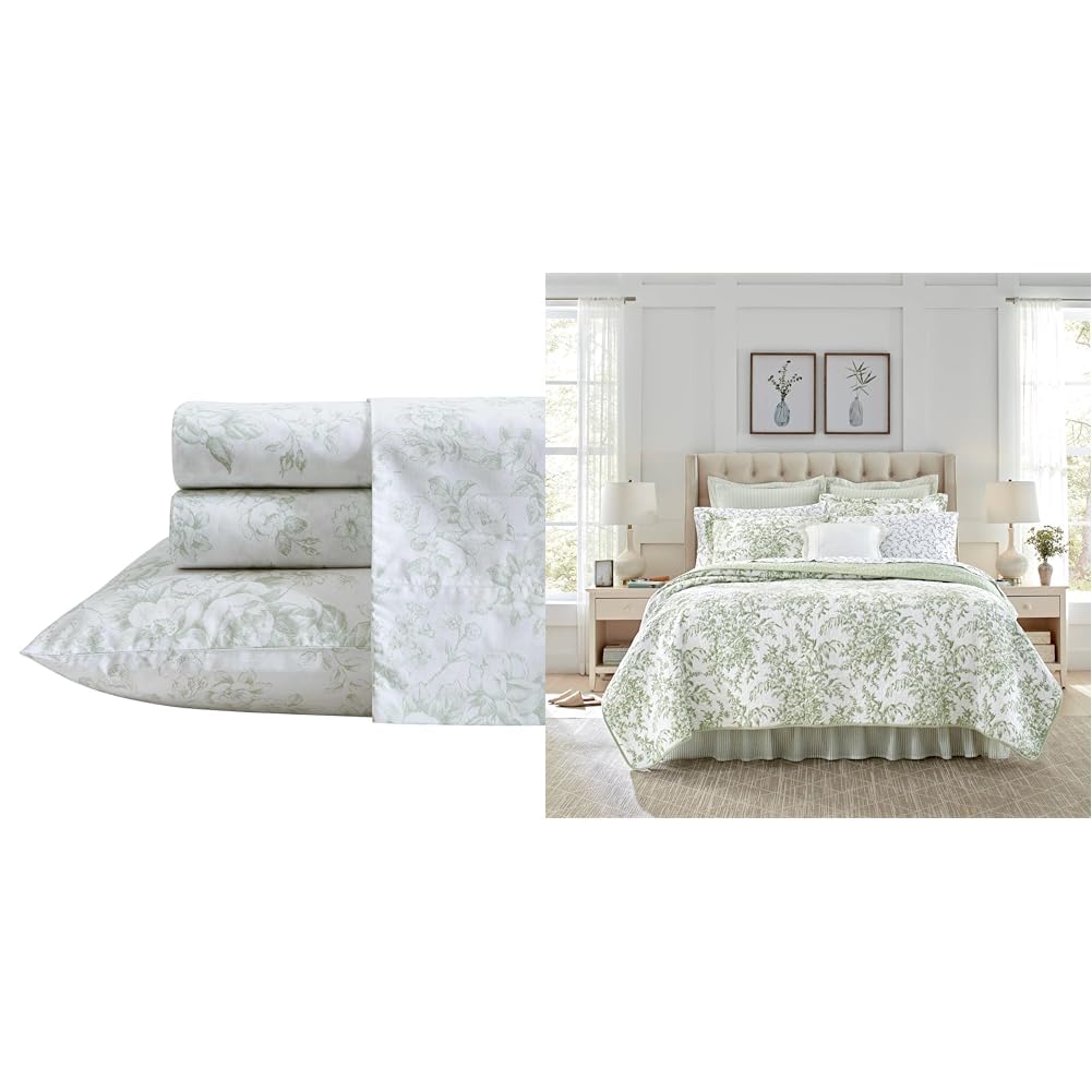 Laura Ashley - Queen Cotton Quilt with Shams, Reversible 3-Piece Bedding