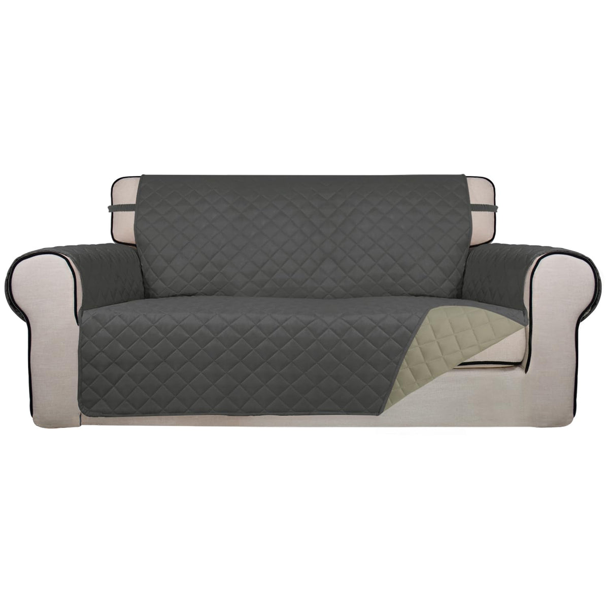 PureFit Reversible Quilted Sofa Cover, Water Resistant Slipcover Furniture Protector, Washable Couch Cover with Non Slip and Elastic Straps for Kids, Dogs, Pets (Sofa, Beige/Beige)