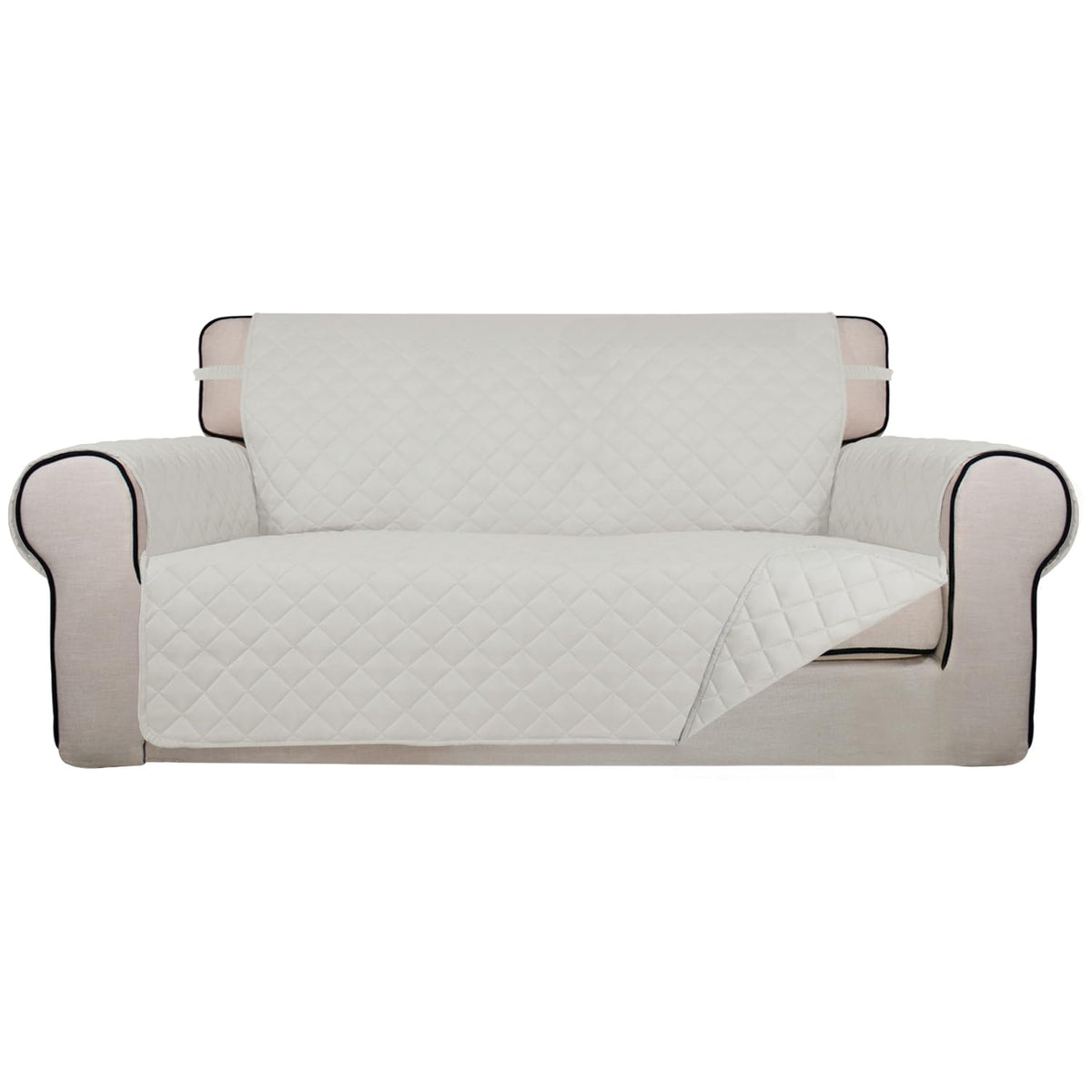 PureFit Reversible Quilted Sofa Cover, Water Resistant Slipcover Furniture Protector, Washable Couch Cover with Non Slip and Elastic Straps for Kids, Dogs, Pets (Sofa, Beige/Beige)