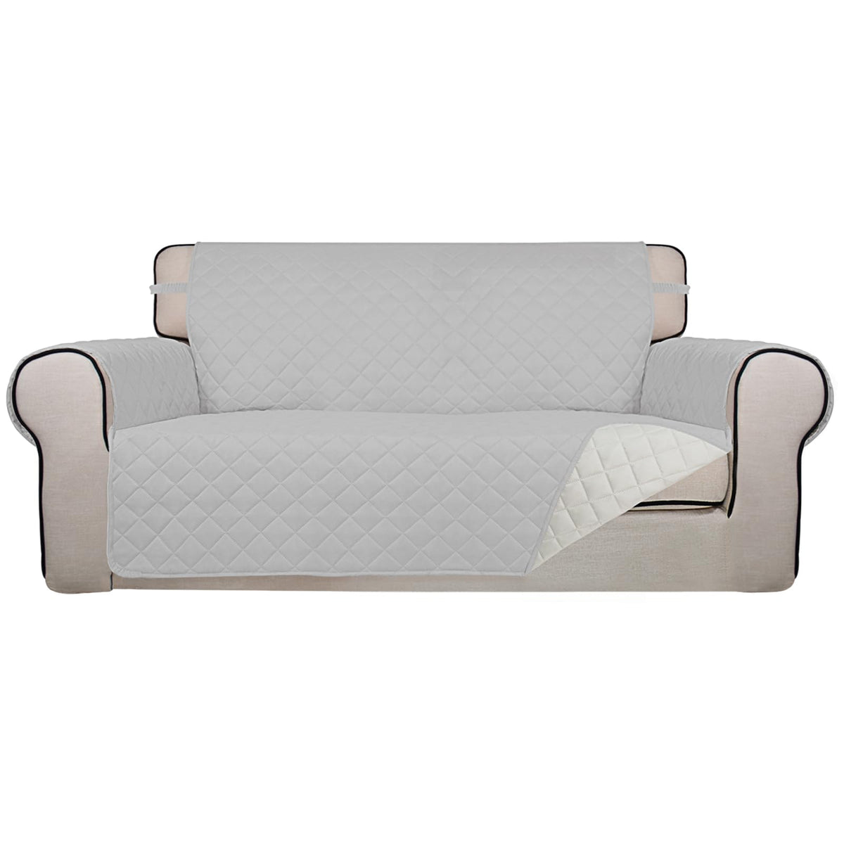 PureFit Reversible Quilted Sofa Cover, Water Resistant Slipcover Furniture Protector, Washable Couch Cover with Non Slip and Elastic Straps for Kids, Dogs, Pets (Sofa, Beige/Beige)