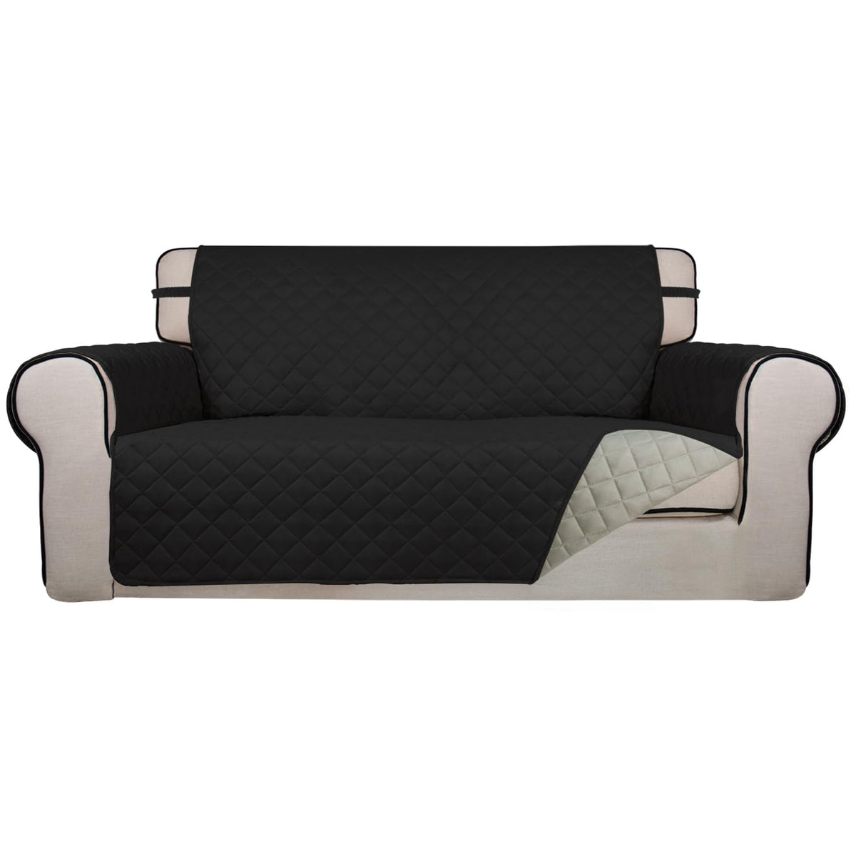 PureFit Reversible Quilted Sofa Cover, Water Resistant Slipcover Furniture Protector, Washable Couch Cover with Non Slip and Elastic Straps for Kids, Dogs, Pets (Sofa, Beige/Beige)