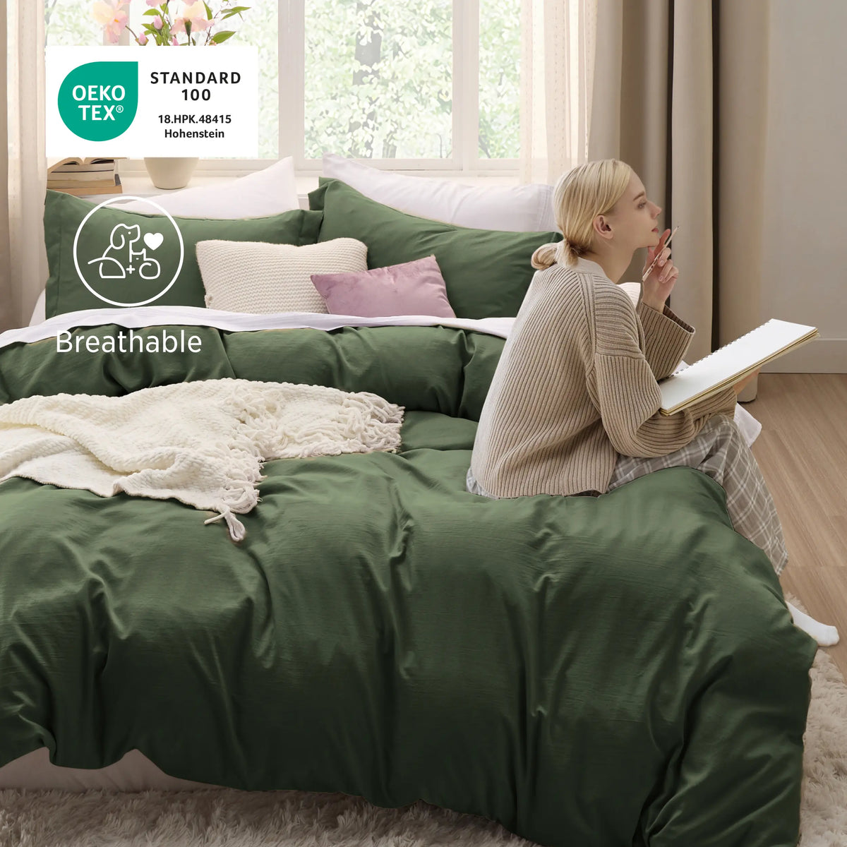 Bedsure White 3-Piece Prewashed Cotton-Like Polyester Duvet Cover Bedding Set, Home Goods, Lightweight, Includes 1 Zippered Cover & 2 Shams, Soft Texture for Cozy Nights, No Comforter