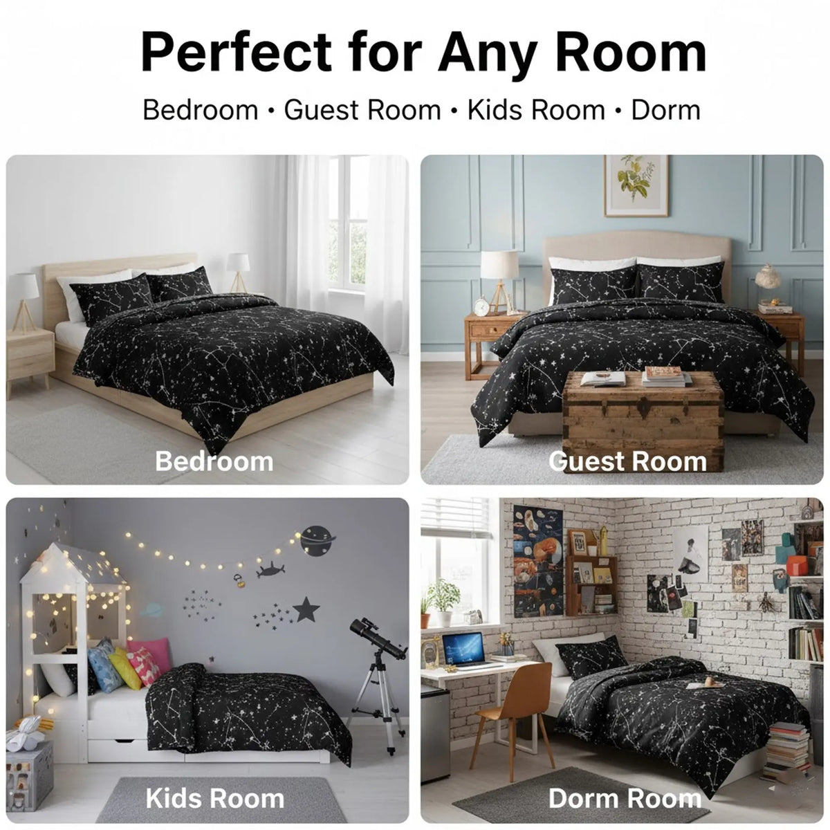 Breathable Constellation Microfiber Bedding Set – Ultra Soft, Smooth & Durable Duvet Cover Set with Zipper Closure and Corner Ties, Wrinkle-Free, Fade-Resistant, Stain-Resistant ,Easy-Care Comforter Cover for Bedroom, Guest Room & Kids Room