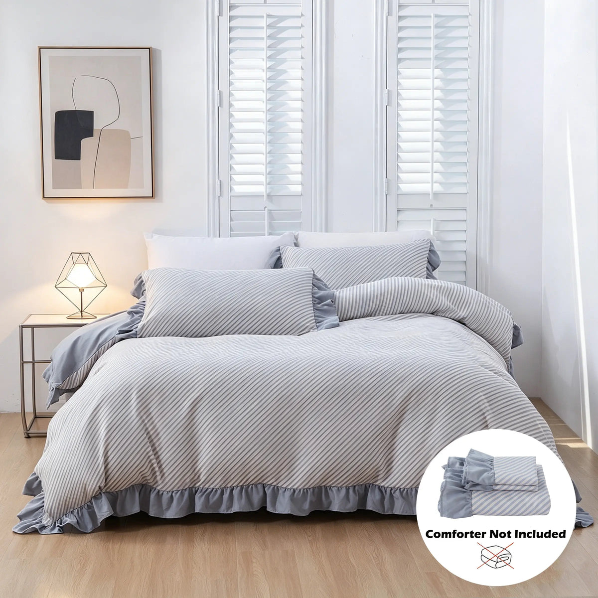 Striped Duvet Cover Set, Ruffled Design, Includes 1 Duvet Cover Without Comforter+ 2 Pillowcases Without PIllow Inserts, Soft and Comfortable, Comfy Bed Sets, Suitable for All Seasons