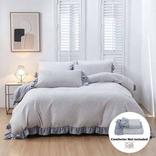 Striped Duvet Cover Set, Ruffled Design, Includes 1 Duvet Cover Without Comforter+ 2 Pillowcases Without PIllow Inserts, Soft and Comfortable, Comfy Bed Sets, Suitable for All Seasons