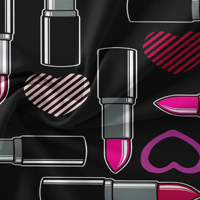 3-piece down duvet cover with lipstick and heart-shaped pattern on black background, 3D digital printed bedding, suitable for home decoration in bedrooms and guest rooms (1 * down duvet cover 2 * pillowcase, no down duvet core), machine washable