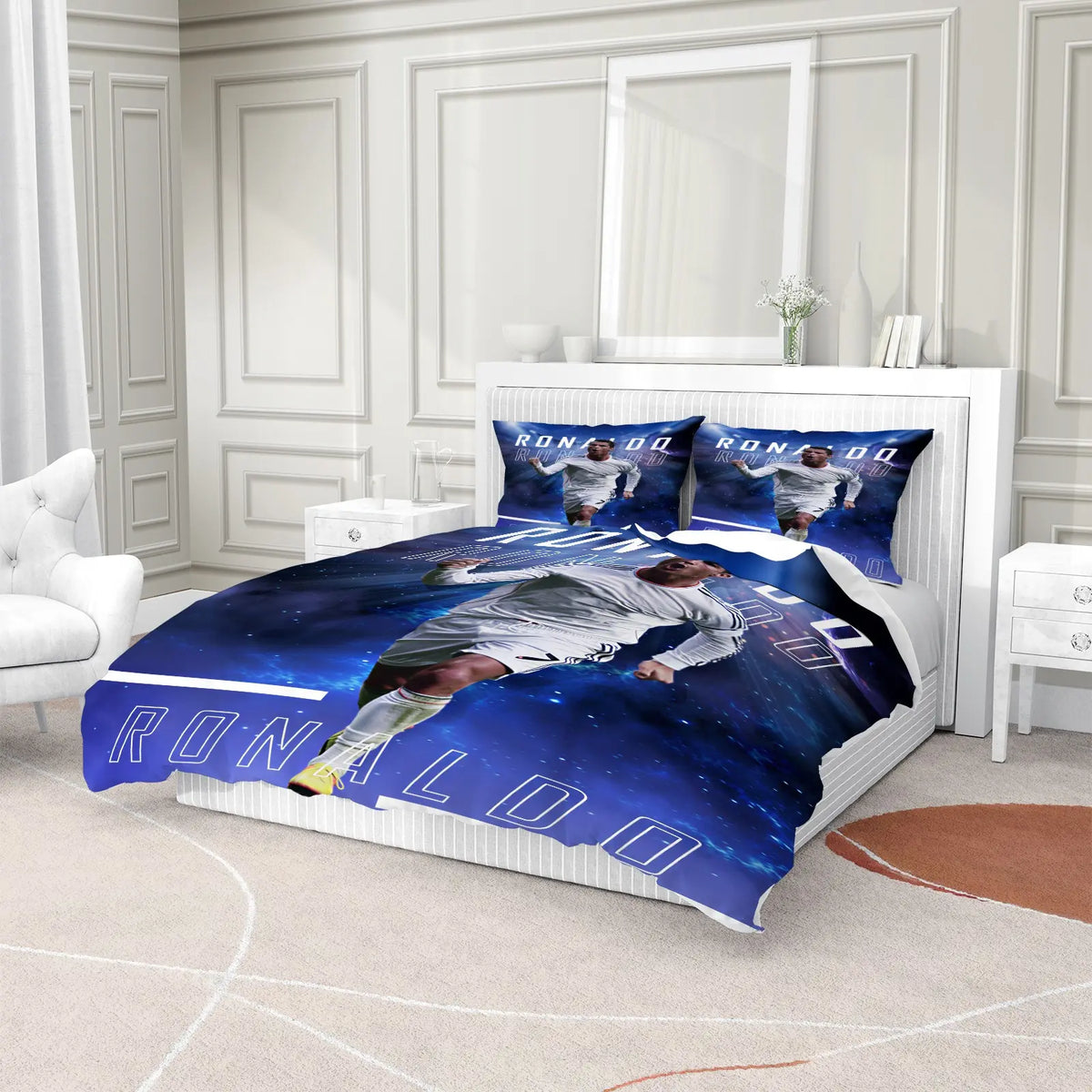 2/3Pcs Trending Soccer Star Illustration Decorative Duvet Cover Sets Theme Bedding Set, Soft Durable for Teens Sports Lovers Bedroom Dorm Decor (No Filler, No Pillow Inserts)