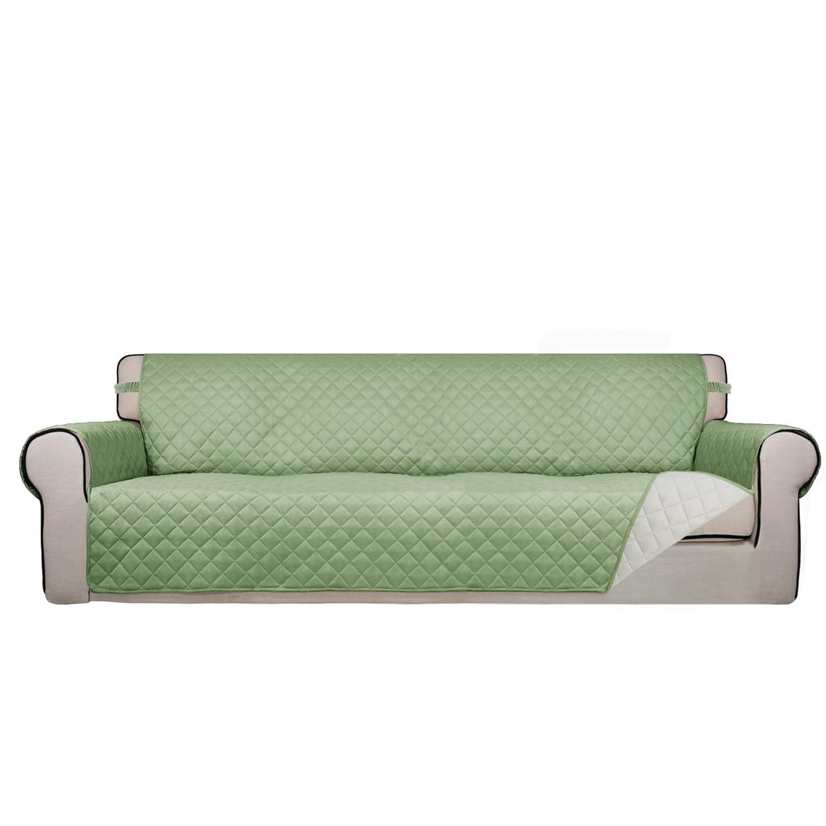 PureFit Reversible Quilted Sofa Cover, Water Resistant Slipcover Furniture Protector, Washable Couch Cover with Non Slip and Elastic Straps for Kids, Dogs, Pets (Sofa, Beige/Beige)